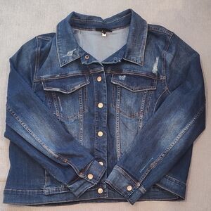 Lane Bryant Distressed Dark Blue Jean Jacket Size 26